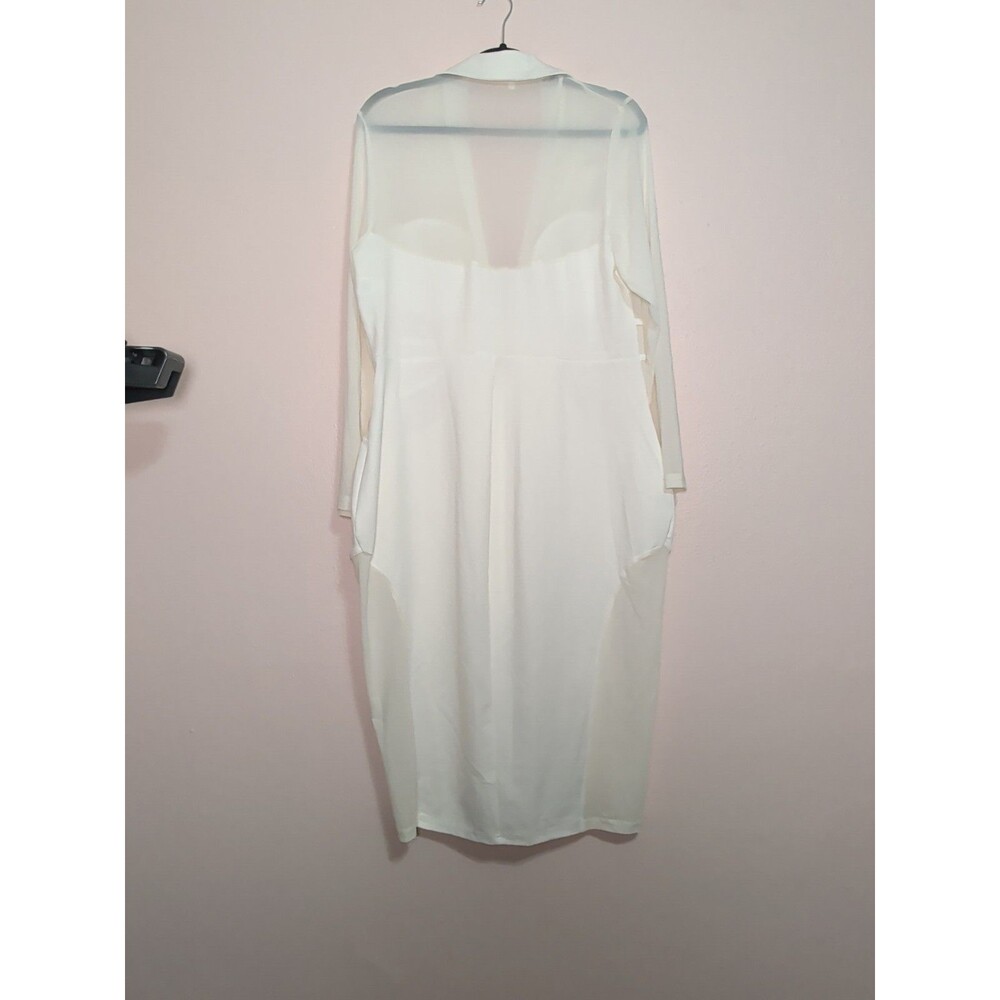 Curvy Sense Blazer Bodycon Dress Womens 2XL Ivory Sheer Mesh Cutout Zip Sexy - Picture 9 of 14